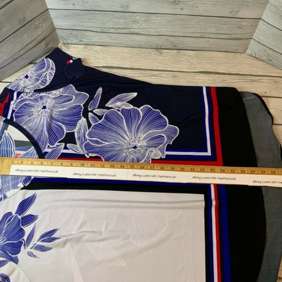 Nygard Women's Floral Shirt 2XL Blue & White Soft Stretch V Neck Pullover Boho - Picture 7 of 12